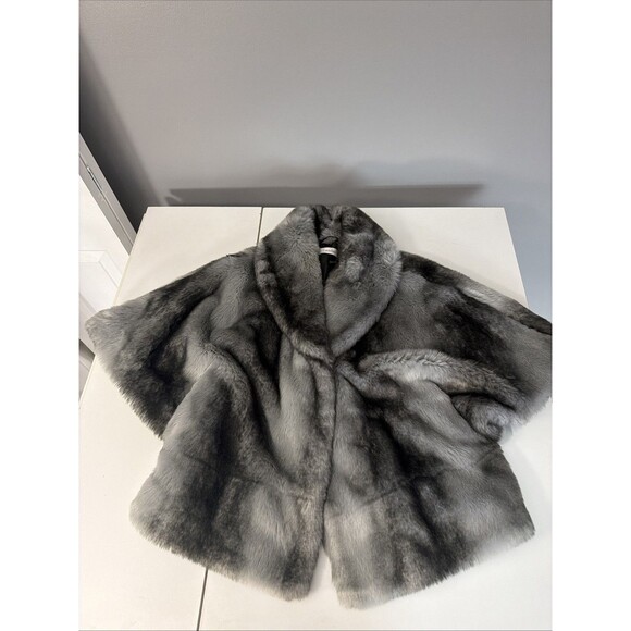 Calvin Klein Gray Faux Fur Coat Luxurious Short Bolero 3/4 Sleeve Womens XL - Picture 5 of 10